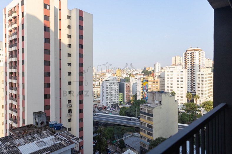 Estúdio com AC, Varanda e Academia na Bela Vista